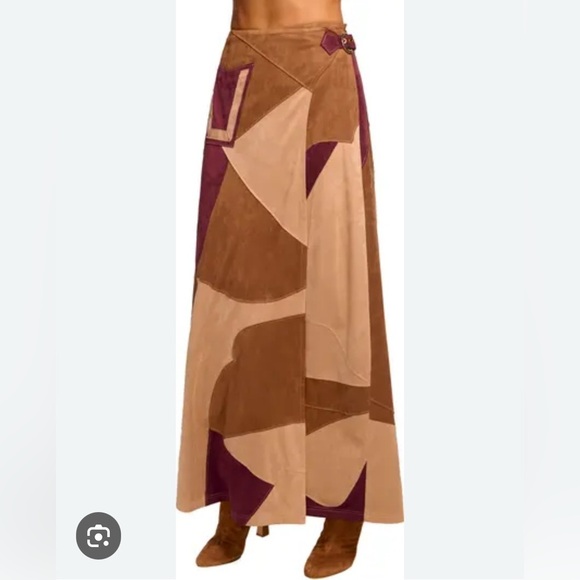 NWT Ramy Brook Jeannie Faux Suede Patchwork Maxi Skirt - Picture 2 of 7